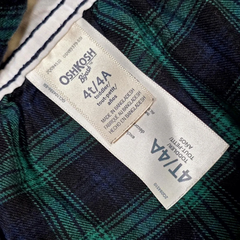 OshKosh B'gosh Plaid Jumper Dress Toddler 4T Green Black Watch Tartan Vestbak